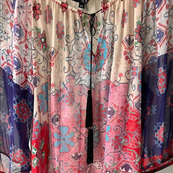 NWOT SINGLE Los Angeles 100% Silk Women's Bohemian Top - size 1X - Picture 2 of 11